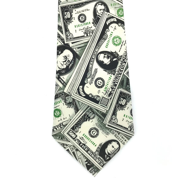 A Rogers USD Dollar Money Neck Tie $50 $100 $500 - Picture 1 of 4
